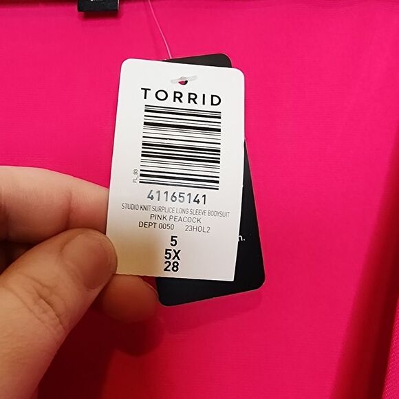 5X 28W Torrid Pink Knit Bodysuit Surplice V Neck Long Sleeve Snap Close Offfice - Picture 9 of 12